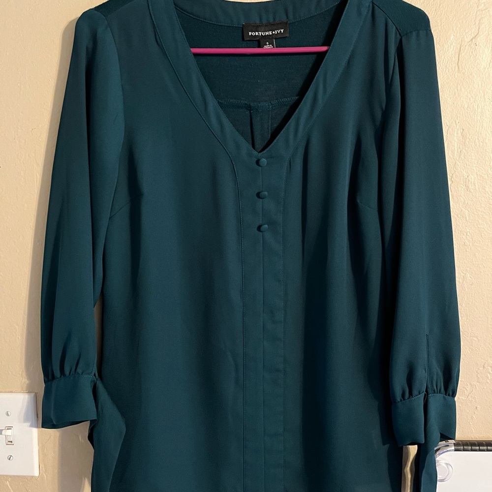 3/4 sleeve mixed material blouse
